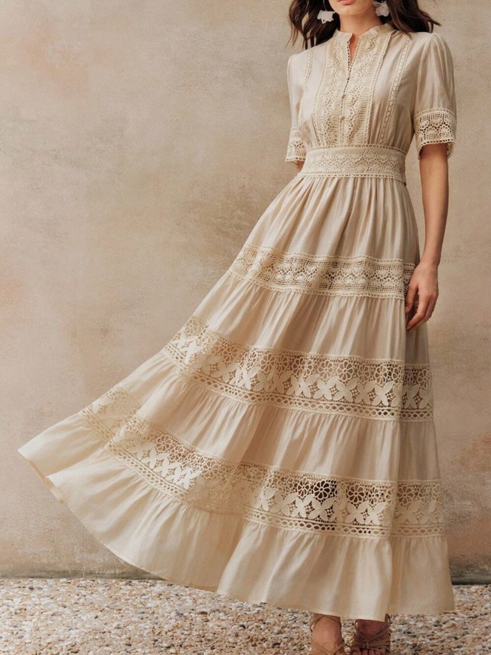 Apricot Boho Women's Elegant Lace Patchwork Dress